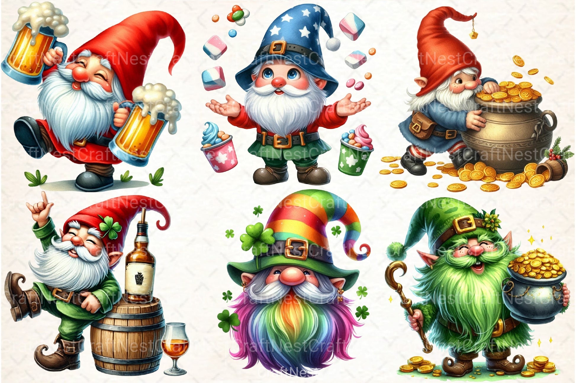 St. Patrick's Day Gnomes Clipart Bundle - CraftNest - Digital Crafting and Art