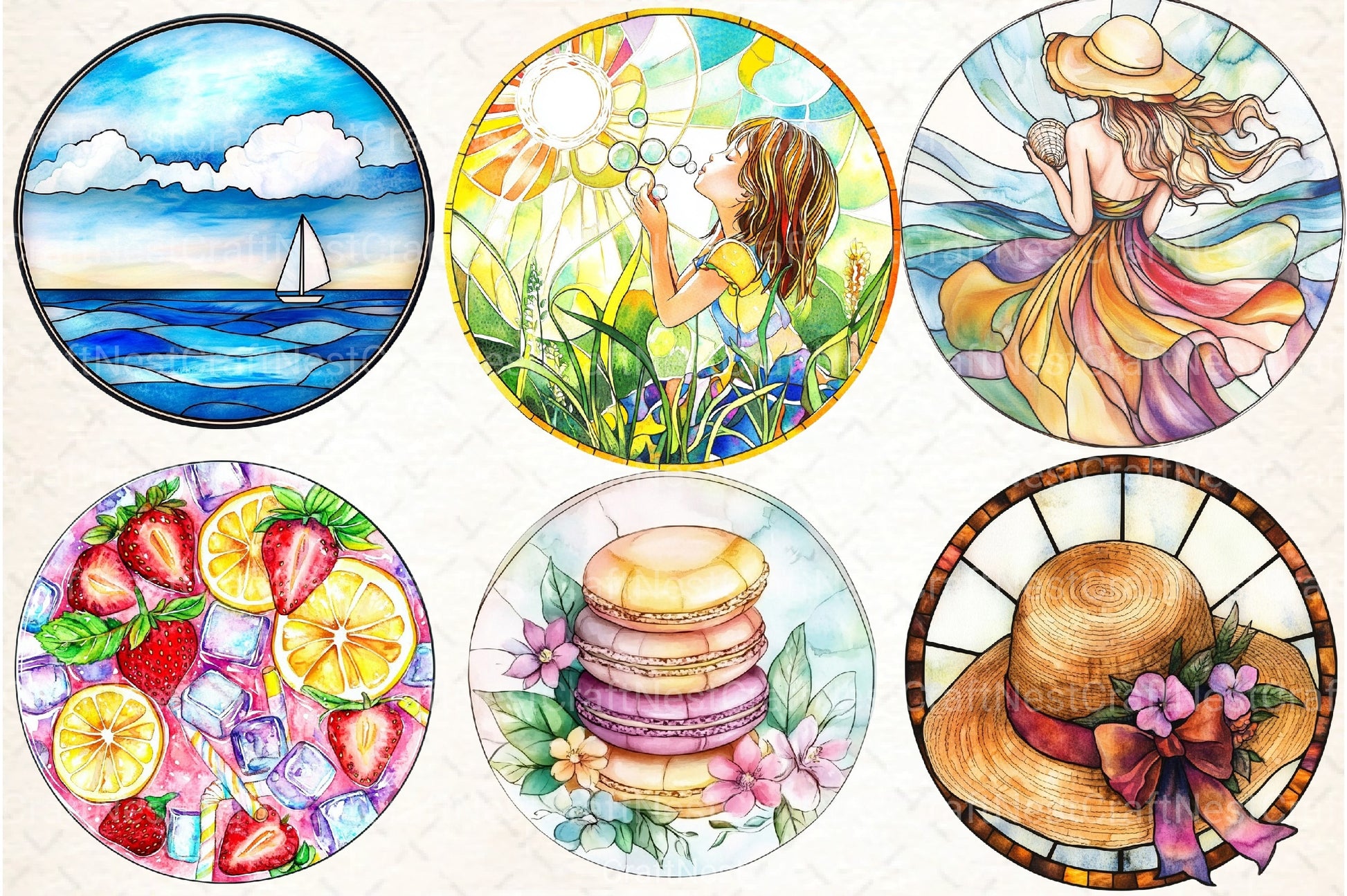 Round Stained Glass Summer Clipart Bundle 8 - CraftNest - Digital Crafting and Art