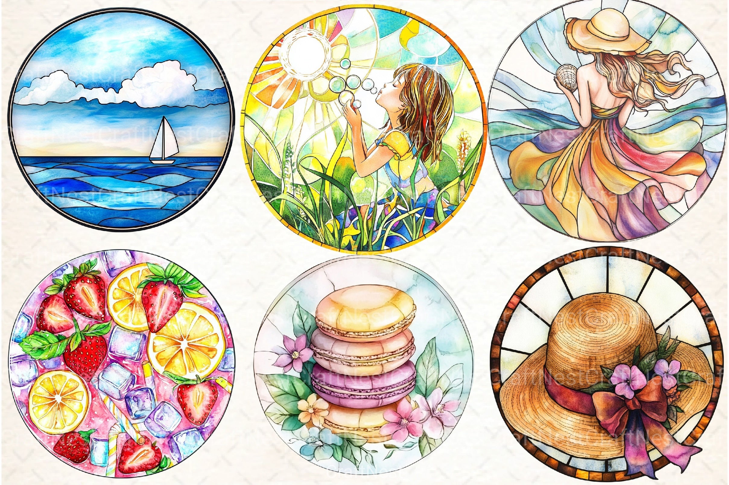 Round Stained Glass Summer Clipart Bundle 8 - CraftNest - Digital Crafting and Art