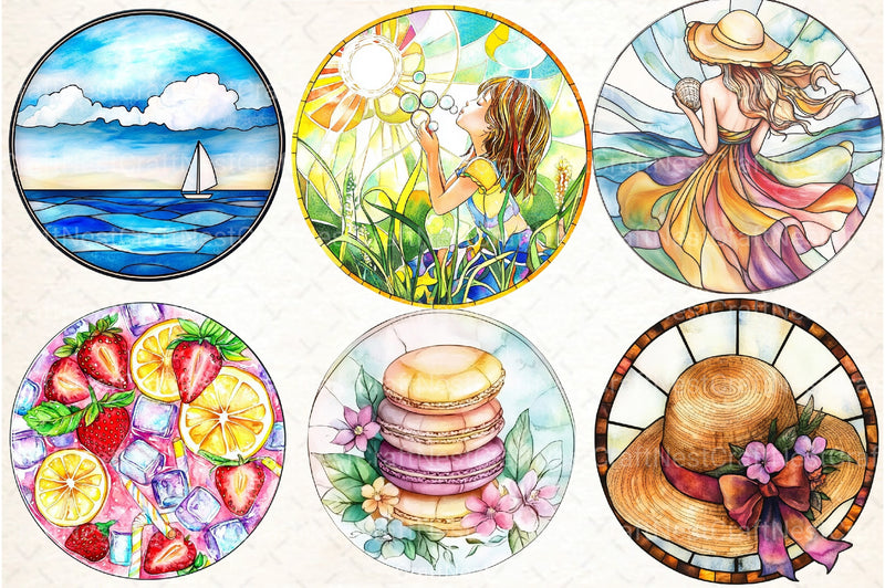 Round Stained Glass Summer Clipart Bundle 8 - CraftNest - Digital Crafting and Art