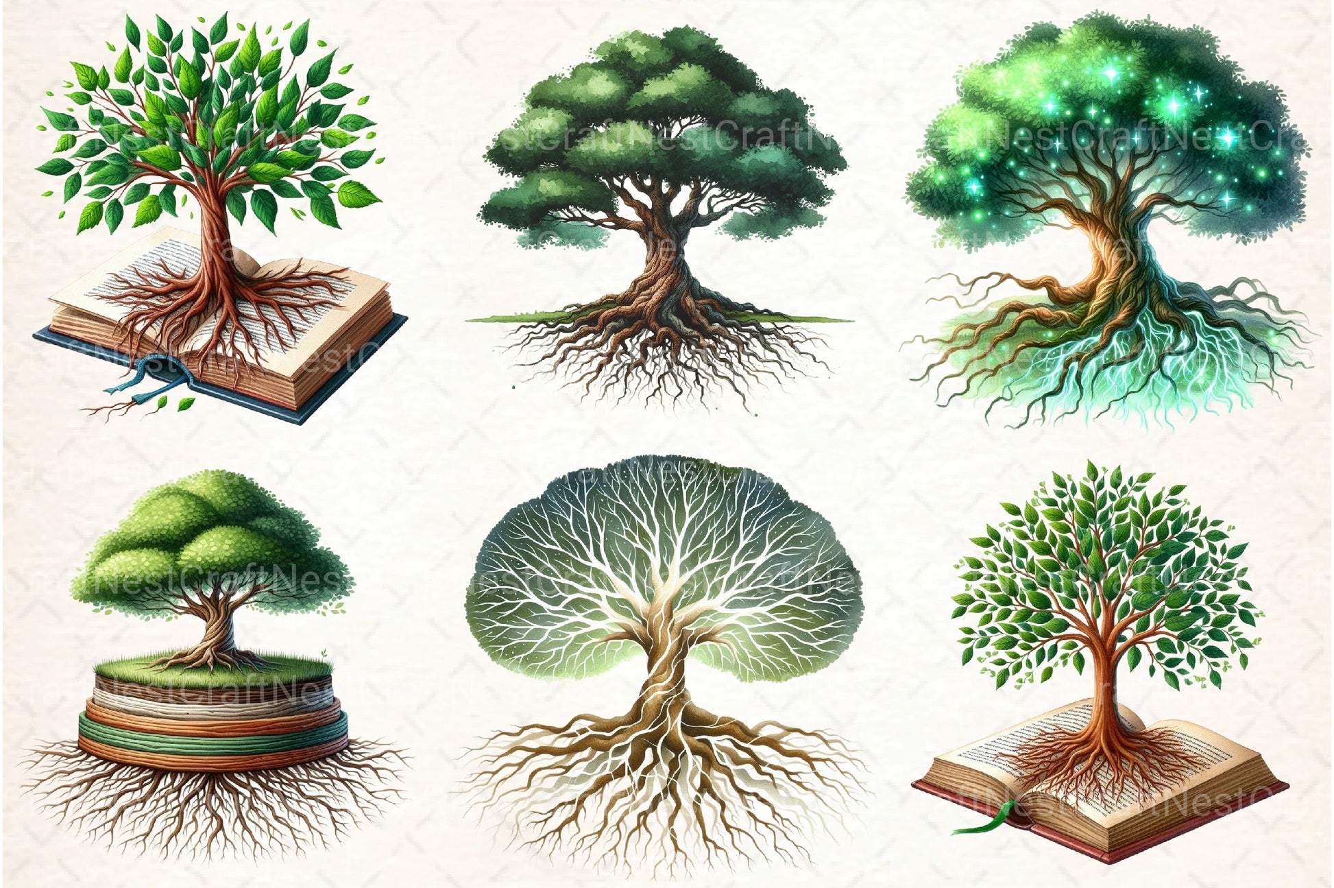 Green Tree with Roots Clipart Bundle - CraftNest - Digital Crafting and Art