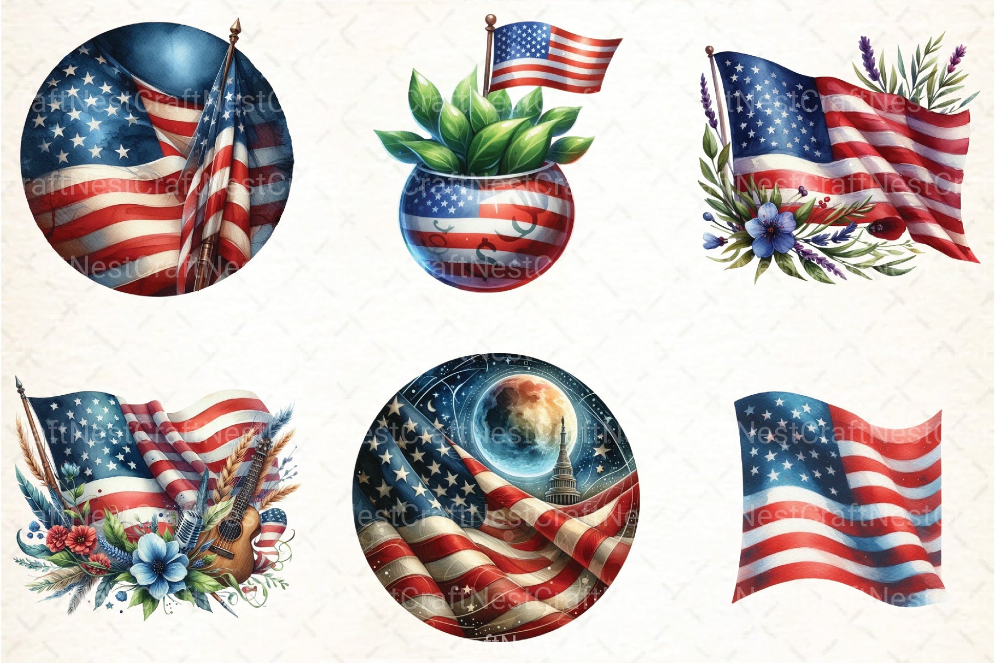 American Flag Clipart Bundle 99 - CraftNest - Digital Crafting and Art