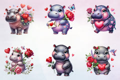Valentine Hippo Clipart Bundle - CraftNest - Digital Crafting and Art