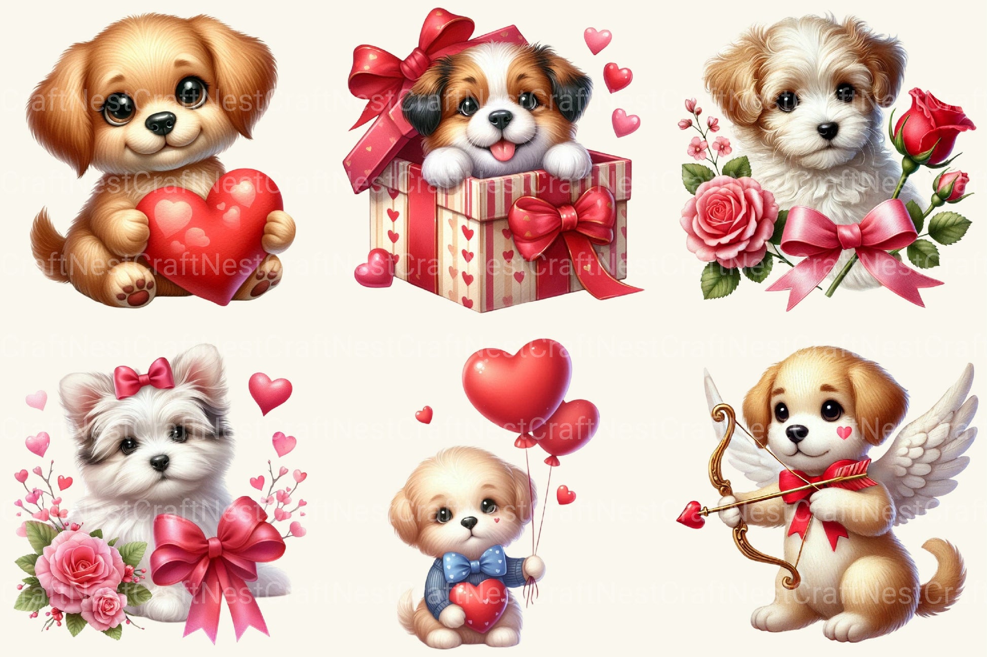 Valentine Puppy Dogs Clipart Bundle - CraftNest - Digital Crafting and Art