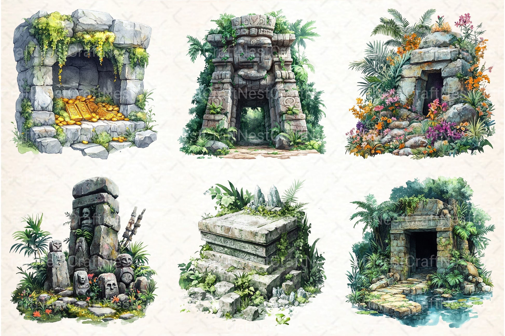 Jungle Tomb Clipart Bundle - CraftNest - Digital Crafting and Art