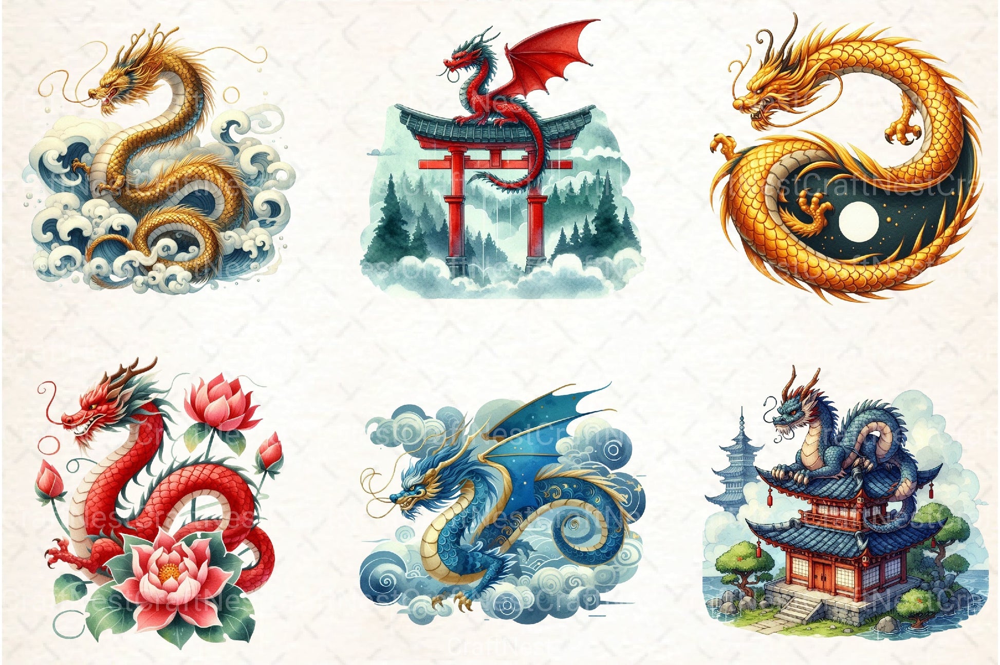 Japanese Dragon Clipart Bundle - CraftNest - Digital Crafting and Art