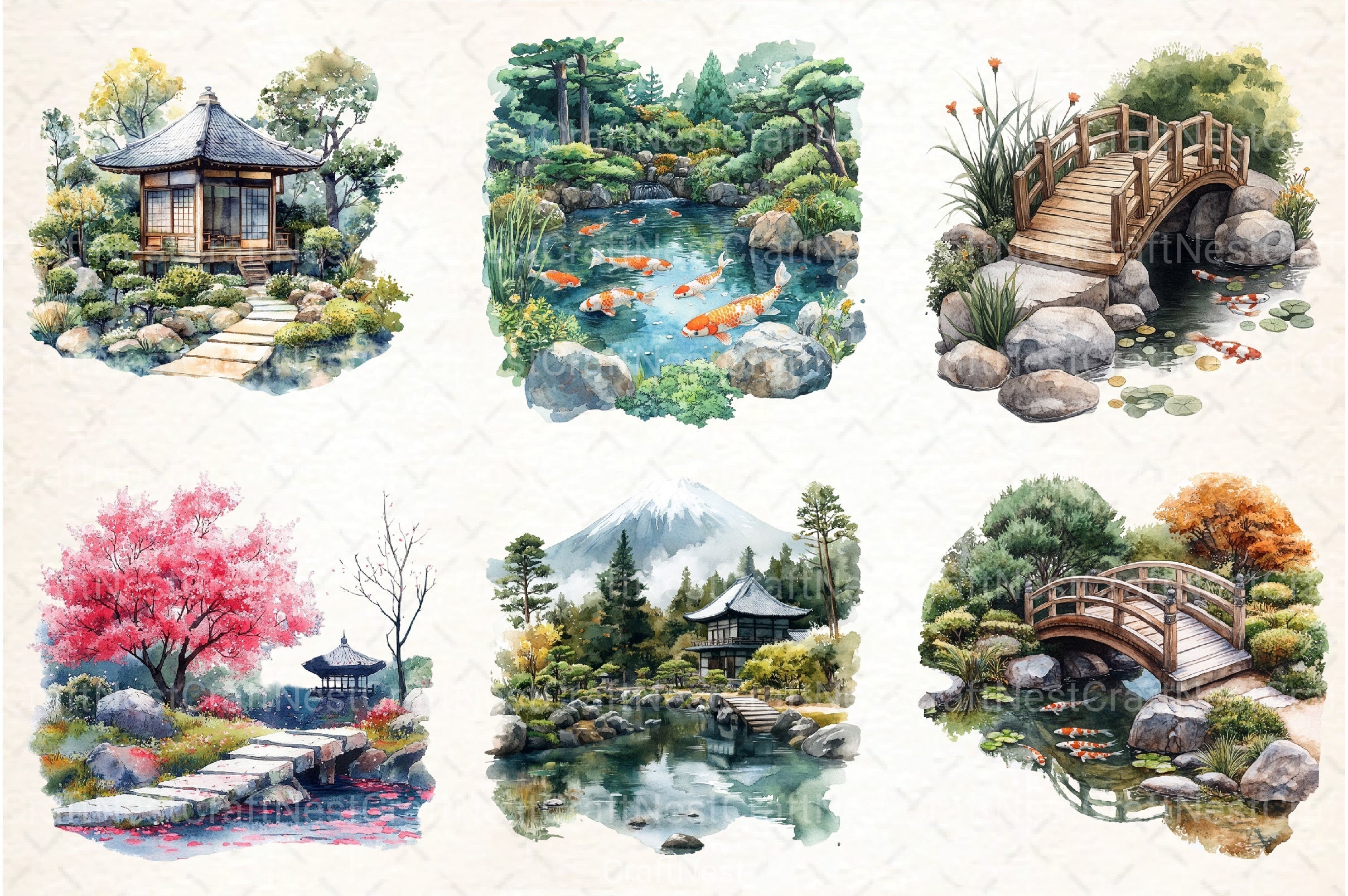 Japanese Tea Garden Clipart Bundle - CraftNest - Digital Crafting and Art