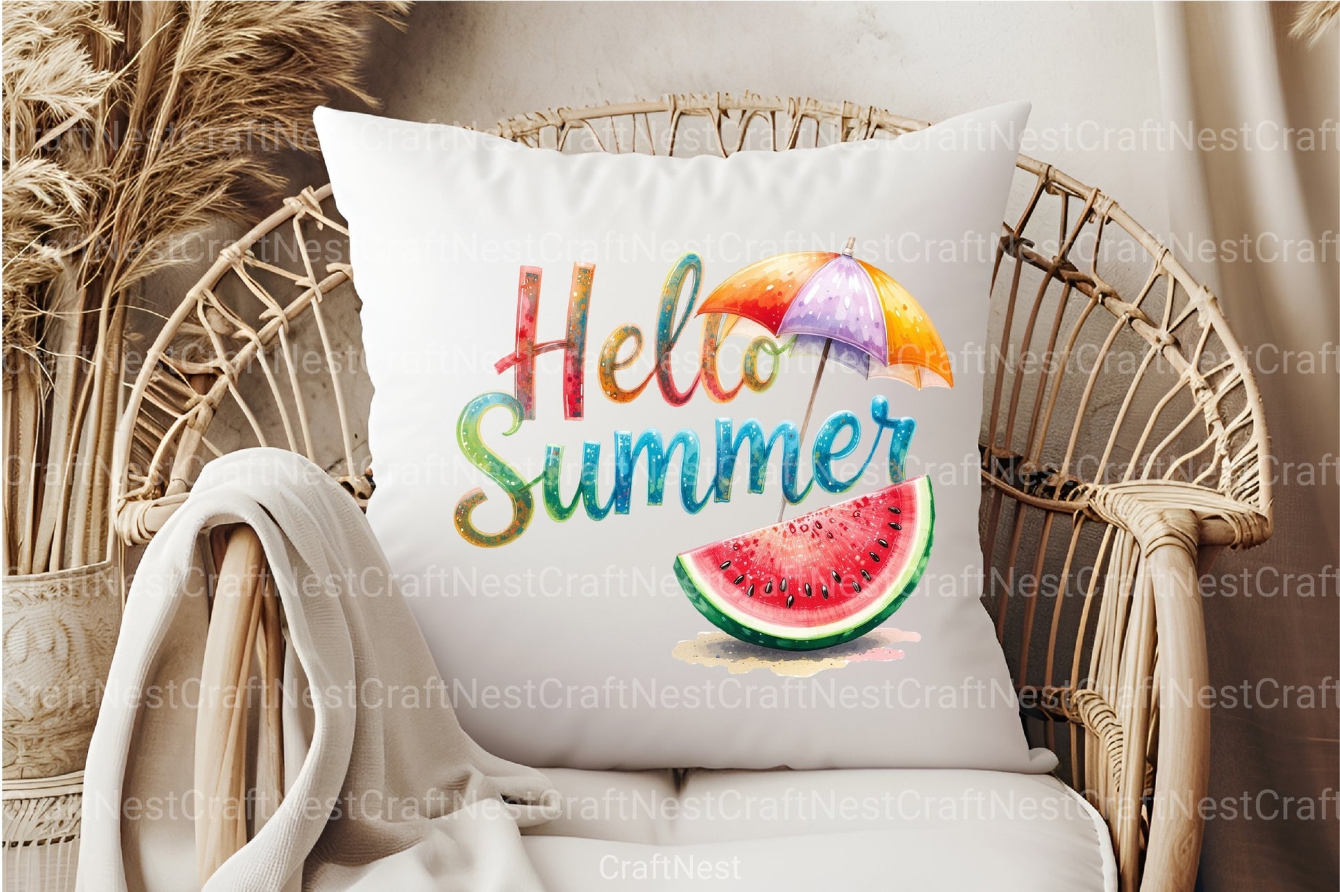 Watercolor Hello Summer Clipart Bundle - CraftNest - Digital Crafting and Art