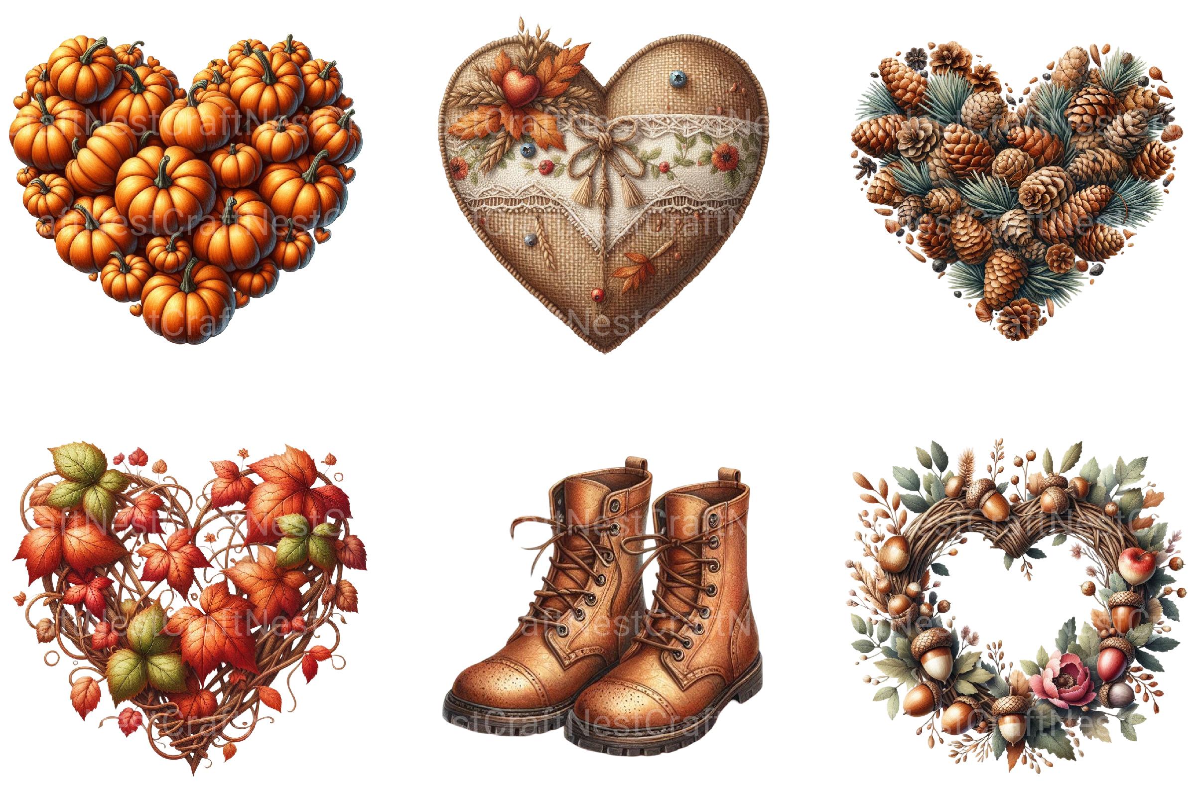 Hearts Autumn Clipart Bundle - CraftNest - Digital Crafting and Art