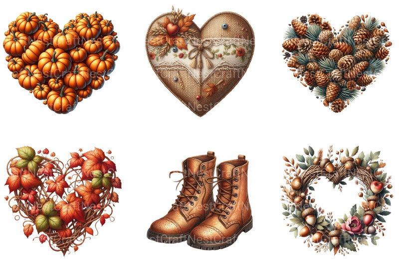 Hearts Autumn Clipart Bundle - CraftNest - Digital Crafting and Art