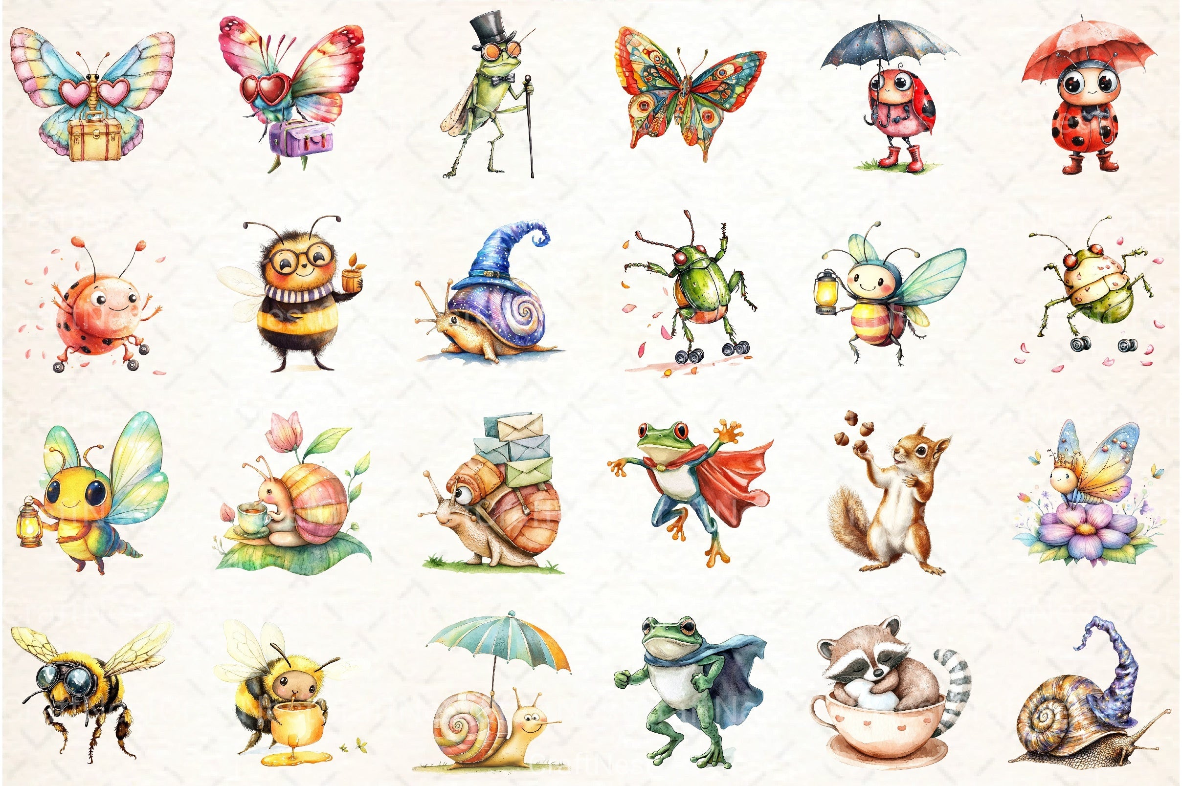Quirky Whimsical Insects & Animals Clipart Bundle 99 - CraftNest - Digital Crafting and Art
