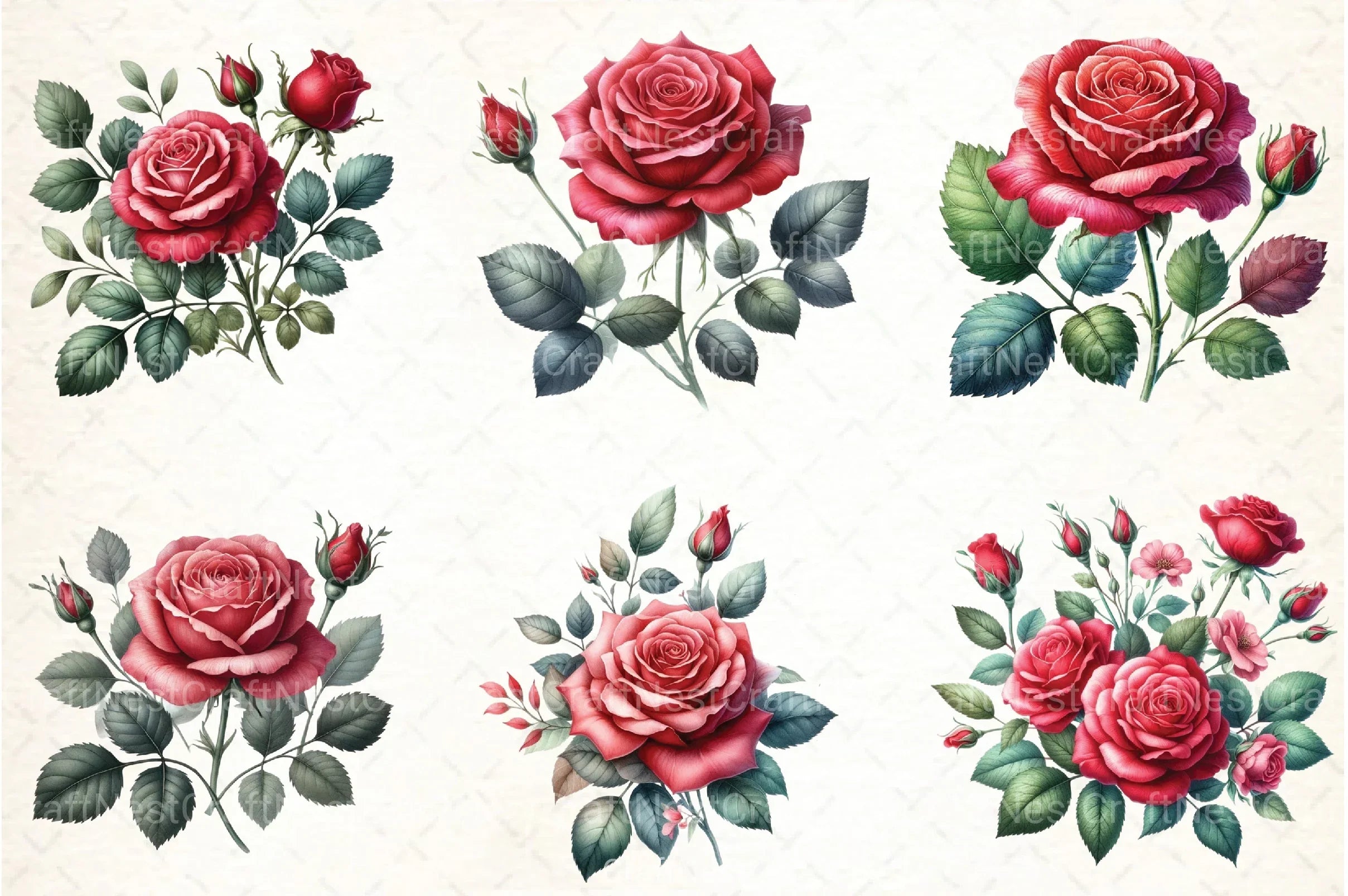 Red Roses Clipart Bundle - CraftNest - Digital Crafting and Art