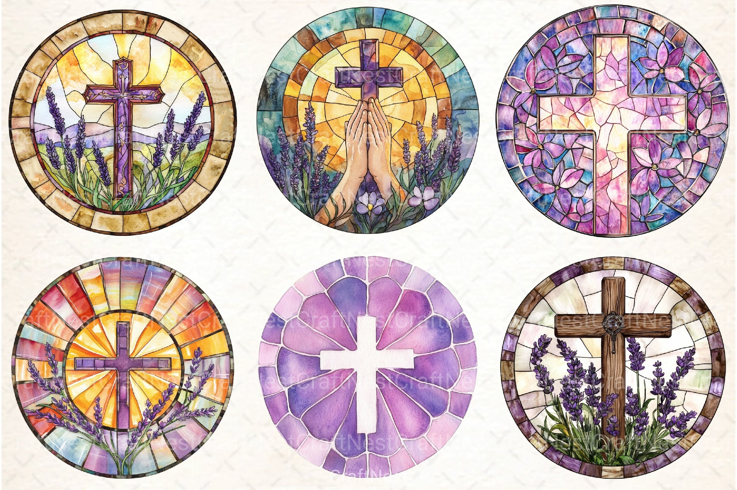 Lavender Blessing & Cross Stained Glass Clipart Bundle - CraftNest - Digital Crafting and Art