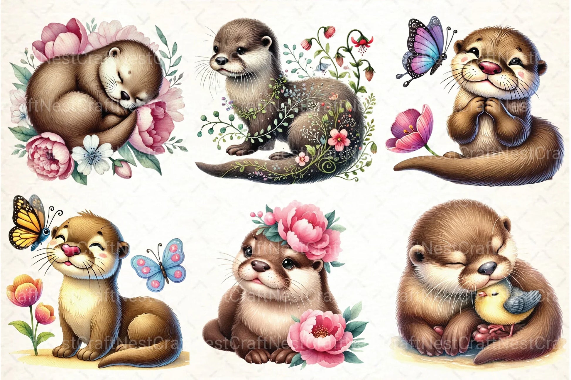 Spring Otter Clipart Bundle - CraftNest - Digital Crafting and Art