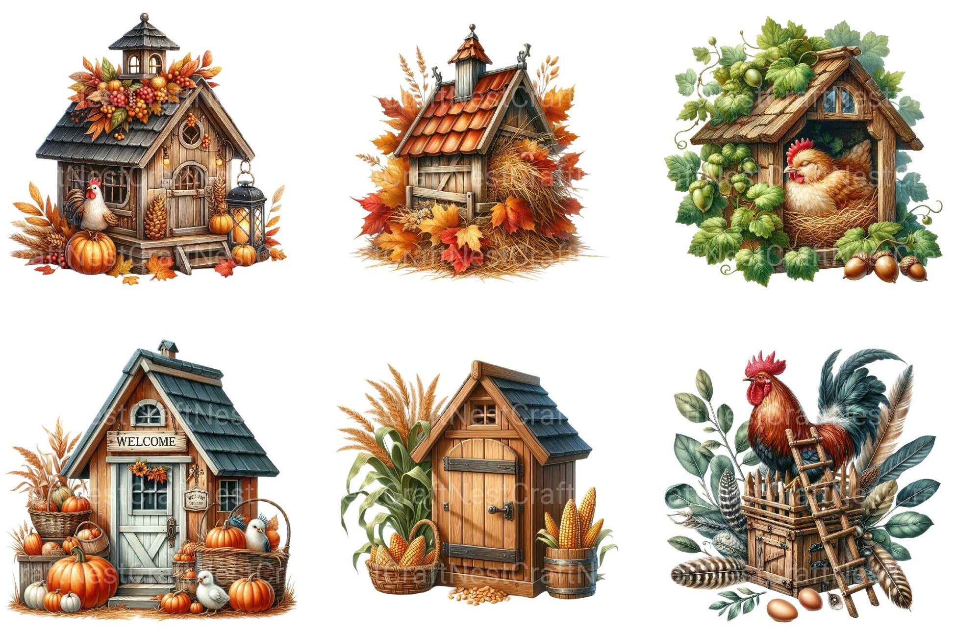 Autumn Chicken Coop Clipart - CraftNest - Digital Crafting and Art