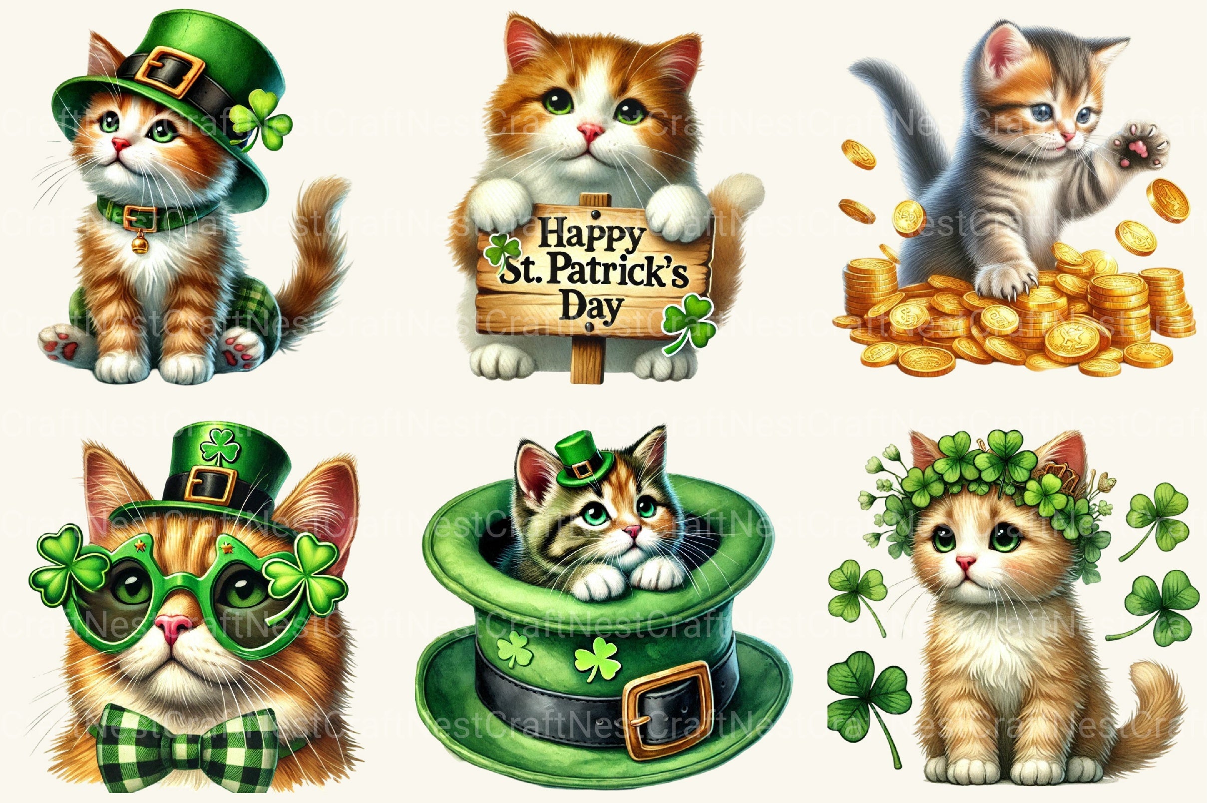St Patrick's Cats Clipart Bundle - CraftNest - Digital Crafting and Art