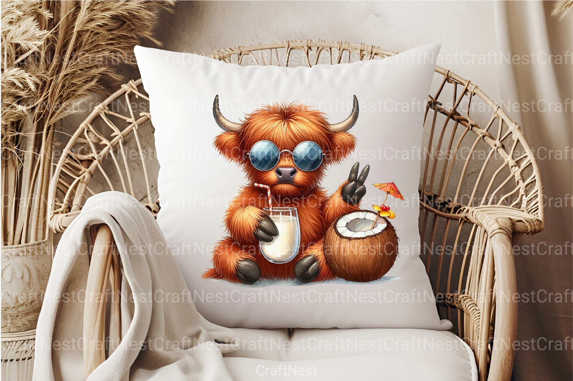 Summer Highland Cow Clipart Bundle 10 - CraftNest - Digital Crafting and Art