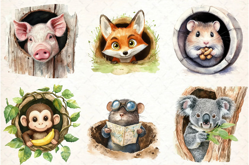 Funny Animals in Hole Clipart Bundle - CraftNest - Digital Crafting and Art