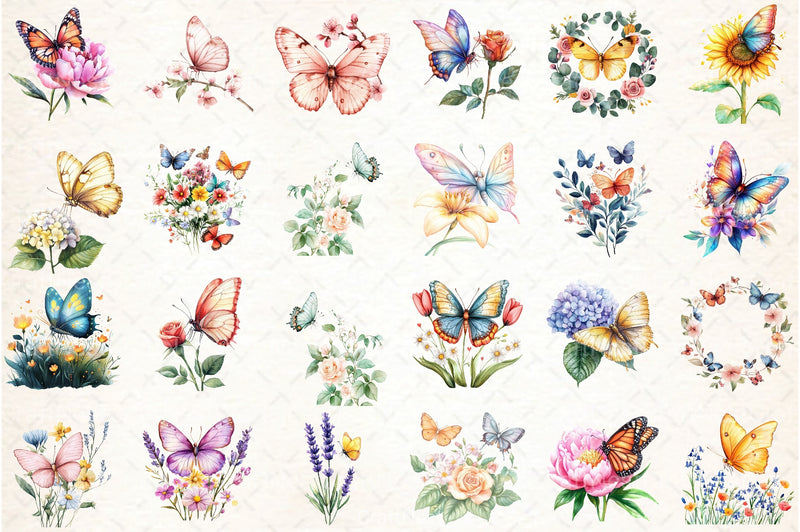 Butterfly Flowers Clipart Bundle 99 - CraftNest - Digital Crafting and Art