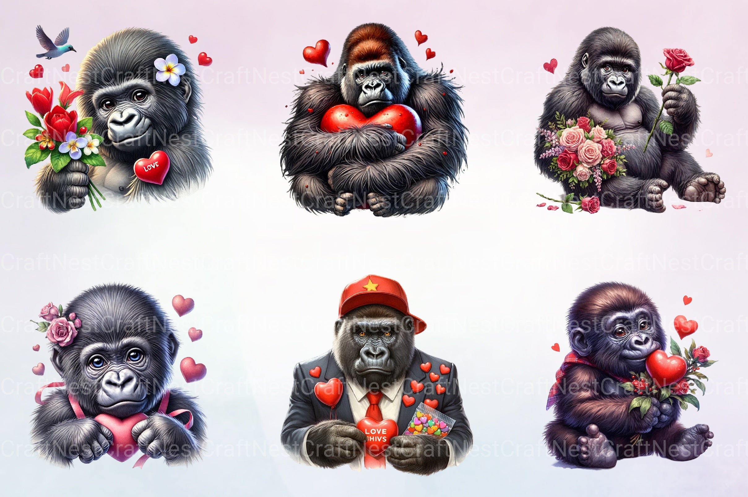 Valentine Gorilla Clipart Bundle - CraftNest - Digital Crafting and Art