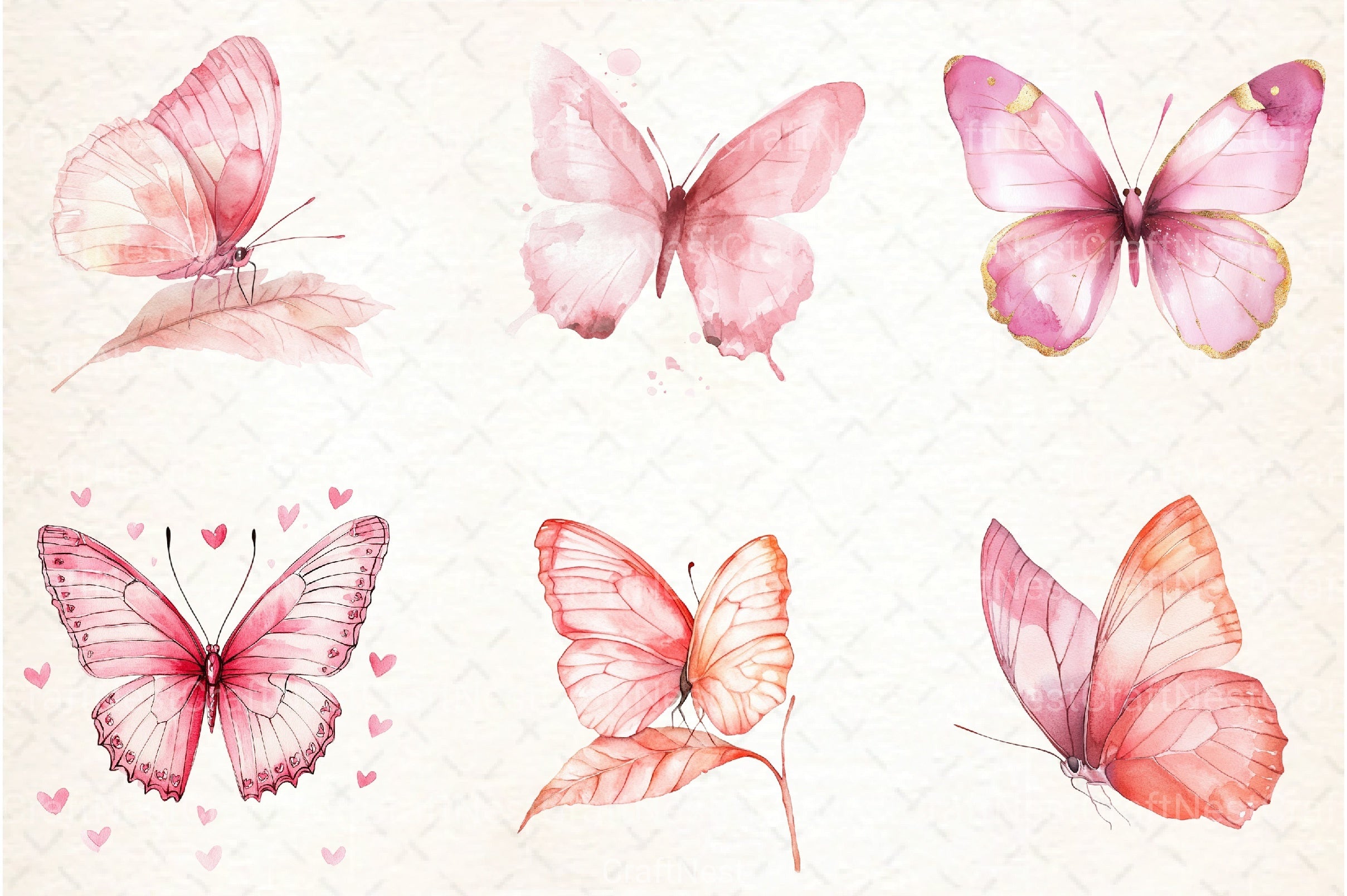 Pink Butterflies Clipart Bundle - CraftNest - Digital Crafting and Art