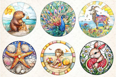Round Stained Glass Summer Animals Clipart Bundle - CraftNest - Digital Crafting and Art
