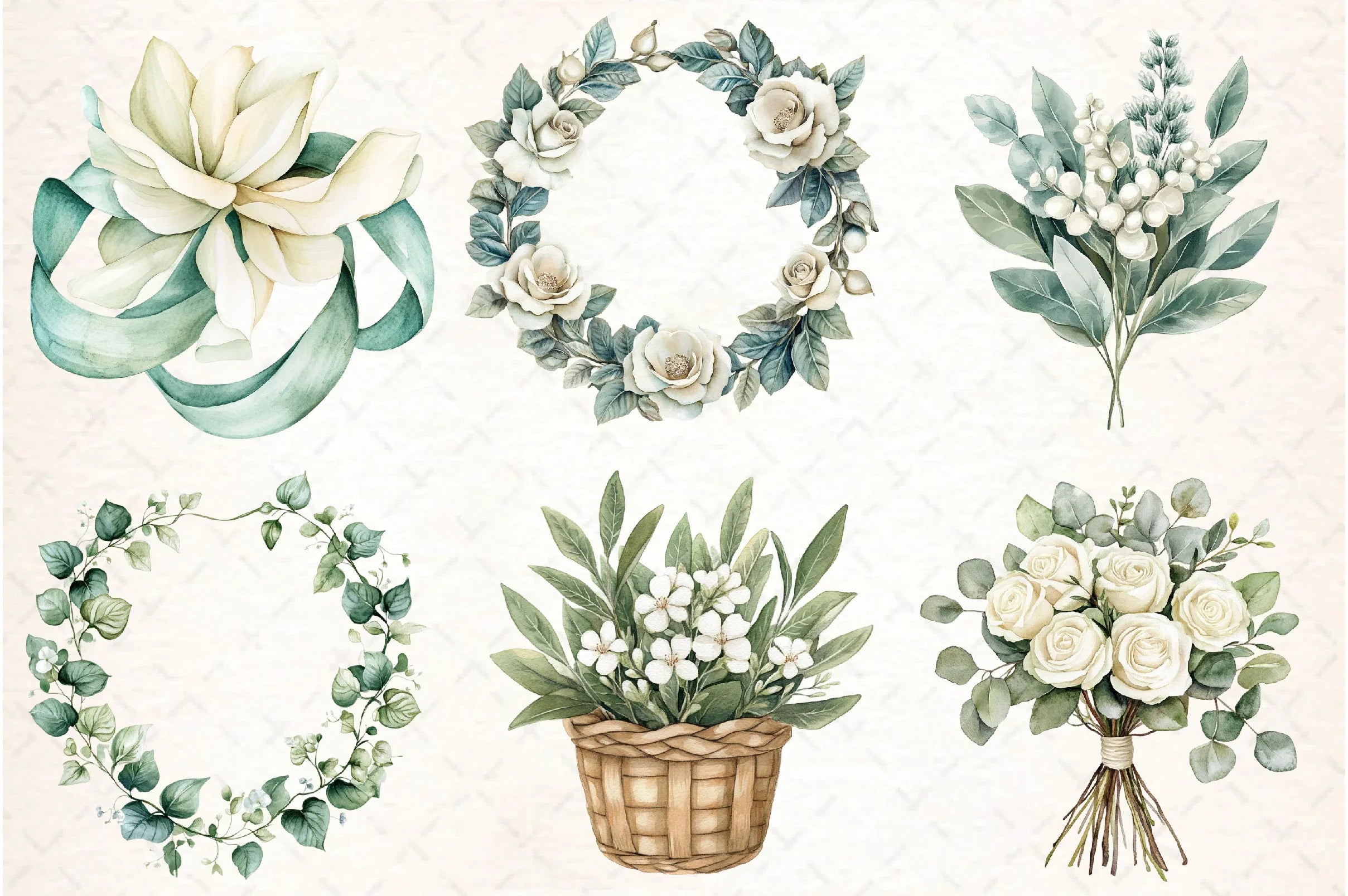 Sage Green and Ivory Floral Clipart Bundle - CraftNest - Digital Crafting and Art