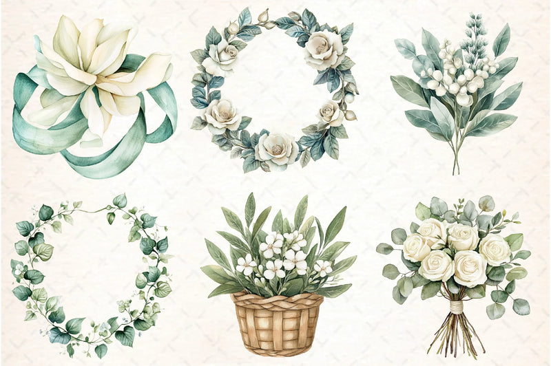 Sage Green and Ivory Floral Clipart Bundle - CraftNest - Digital Crafting and Art