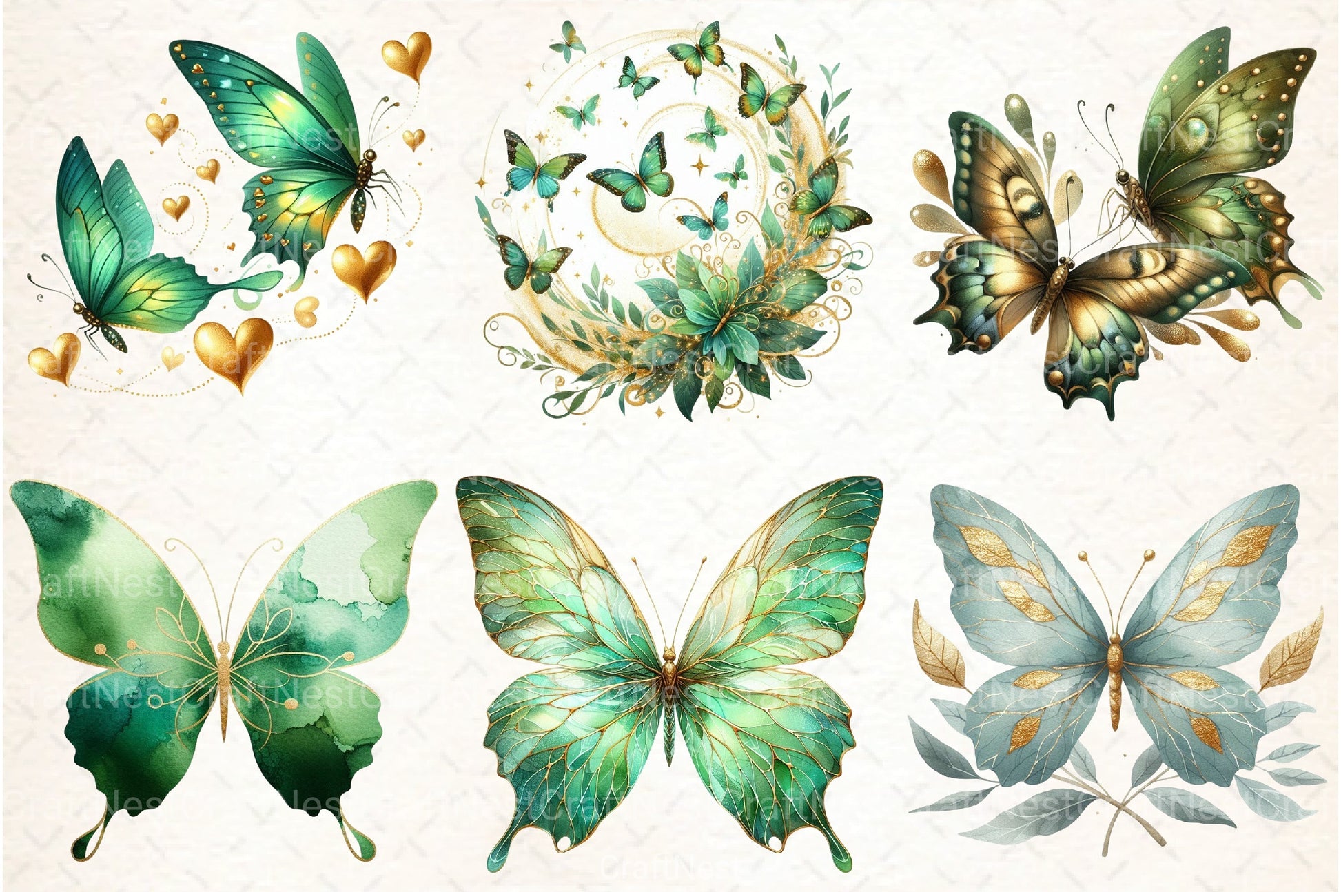 Green Gold Butterflies Clipart Bundle - CraftNest - Digital Crafting and Art