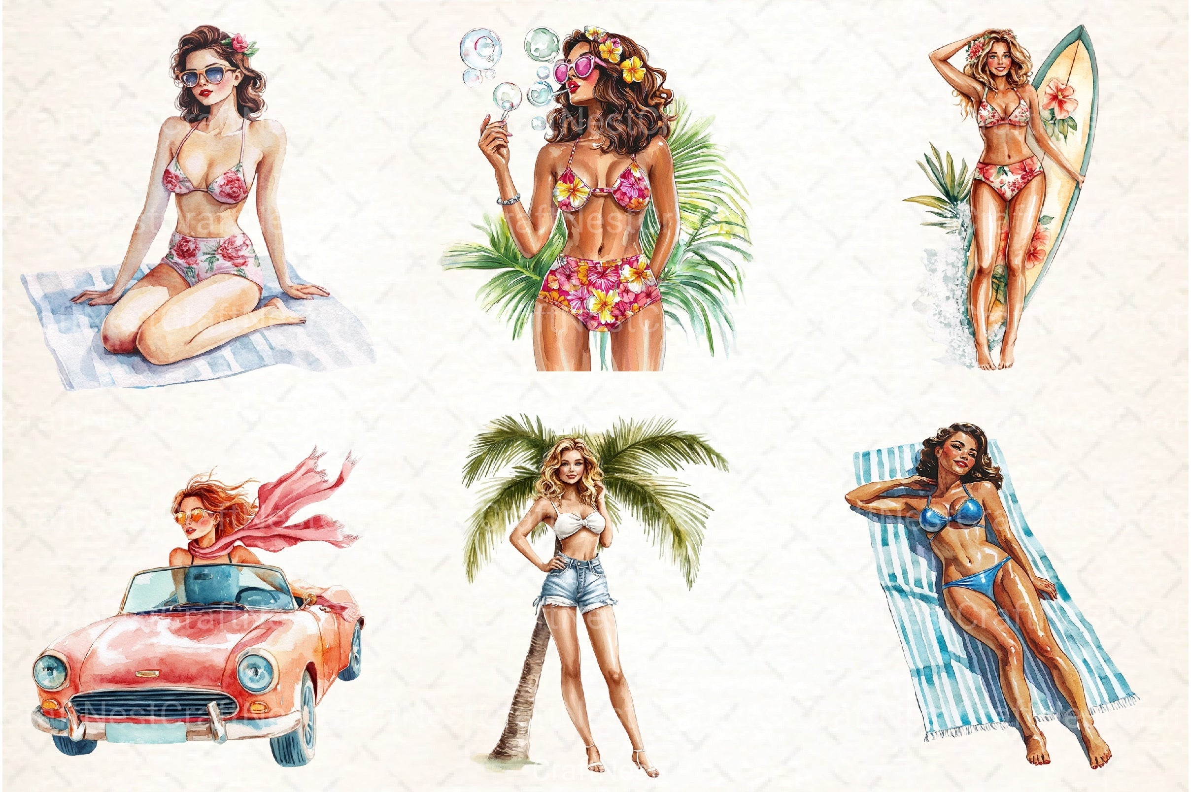 Summer Pin Up Girl Clipart Bundle - CraftNest - Digital Crafting and Art