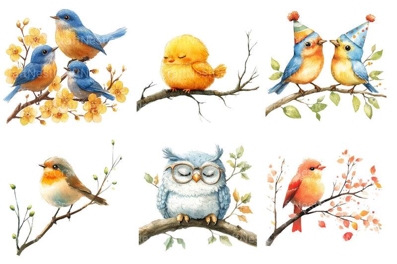 Cute Birds on Branch Clipart - CraftNest - Digital Crafting and Art