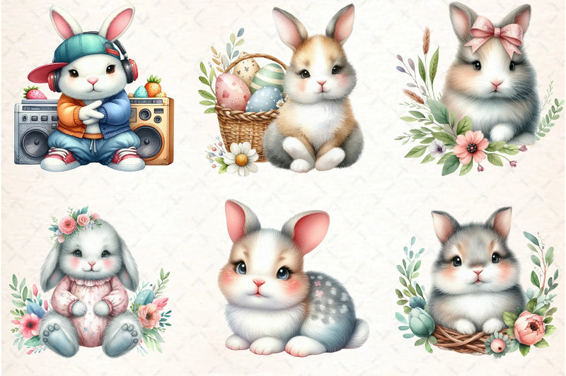 Cute Bunny Clipart Bundle Set - CraftNest - Digital Crafting and Art