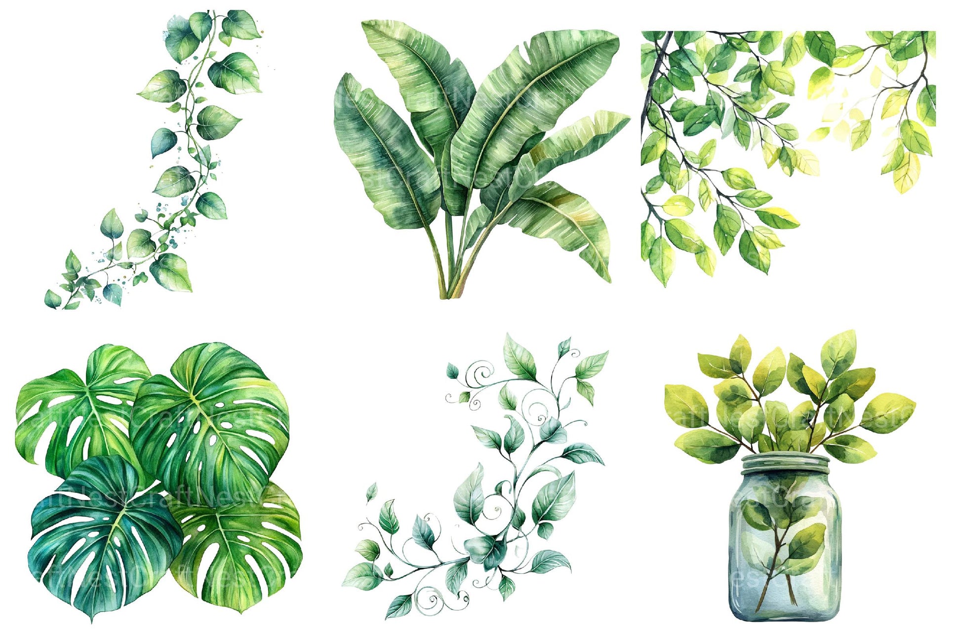 Green Summer Foliage Clipart - CraftNest - Digital Crafting and Art