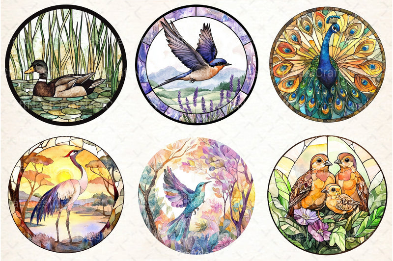 Round Stained Glass Birds Clipart Bundle 4 - CraftNest - Digital Crafting and Art