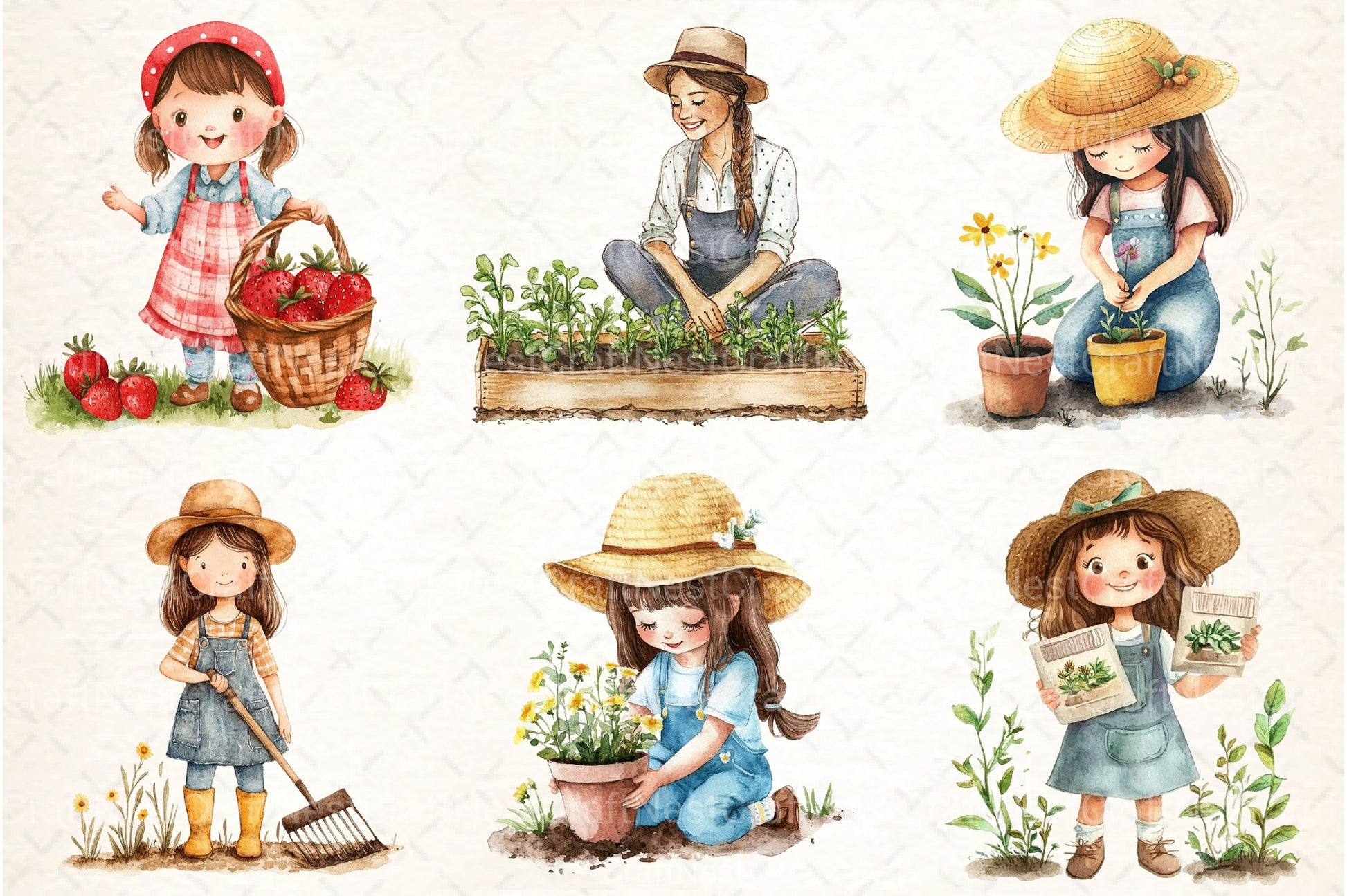 Cute Girl Gardener Clipart Bundle - CraftNest - Digital Crafting and Art