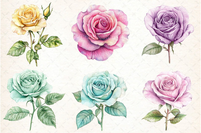 Colored Pencil Pastel Roses Clipart Bundle - CraftNest - Digital Crafting and Art