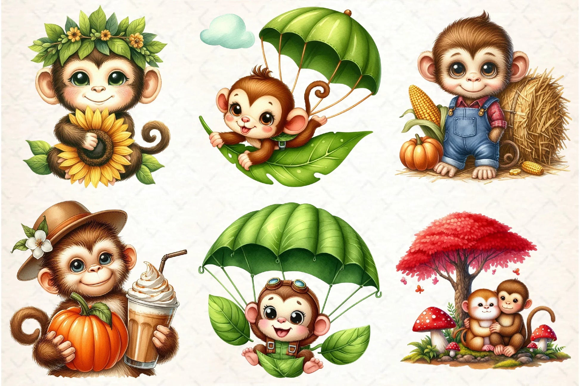 Cute Autumn Monkey Clipart Bundle - CraftNest - Digital Crafting and Art