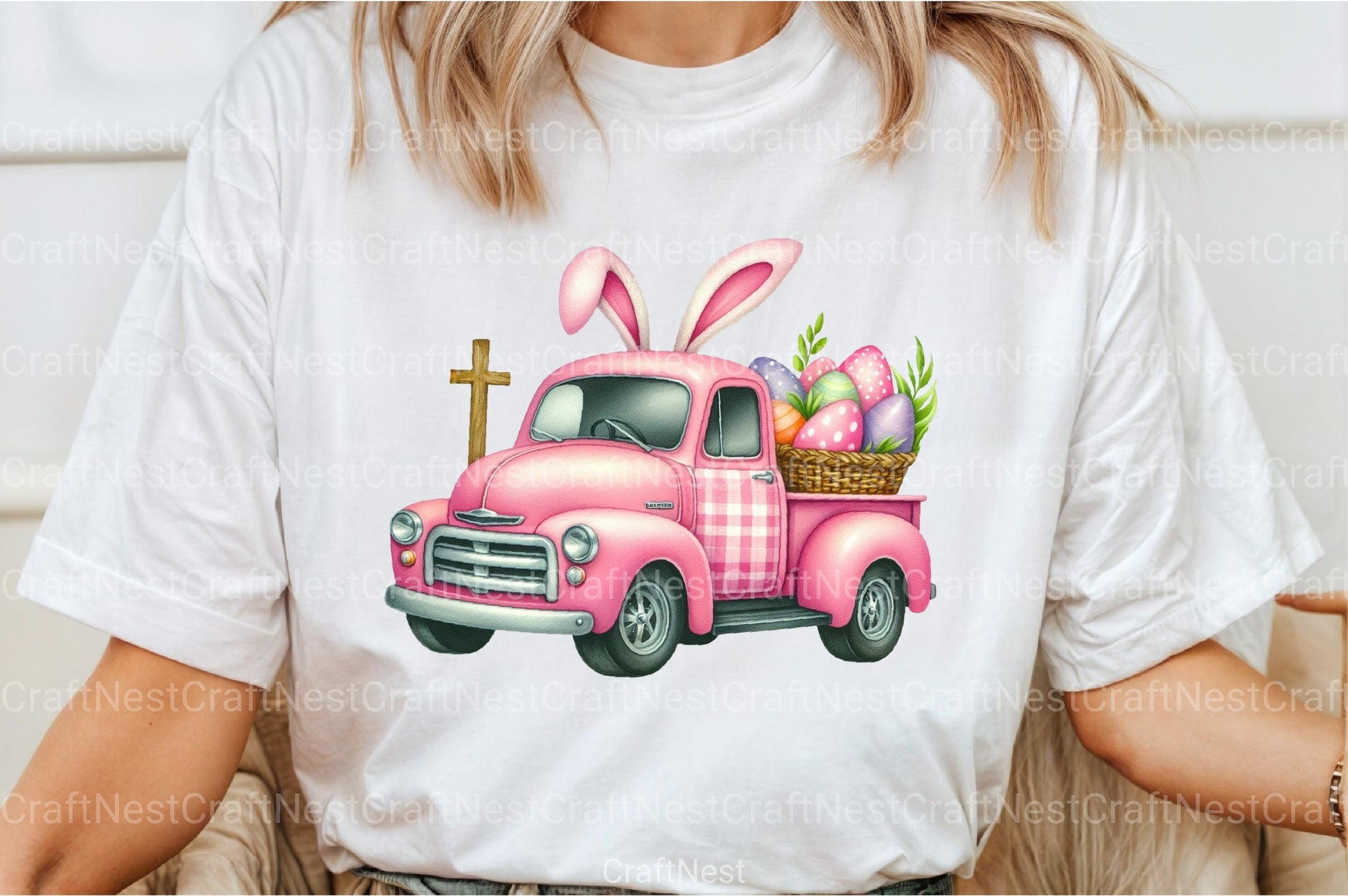 Pink Checkered Truck with Bunny Ears Clipart Bundle 4 - CraftNest - Digital Crafting and Art