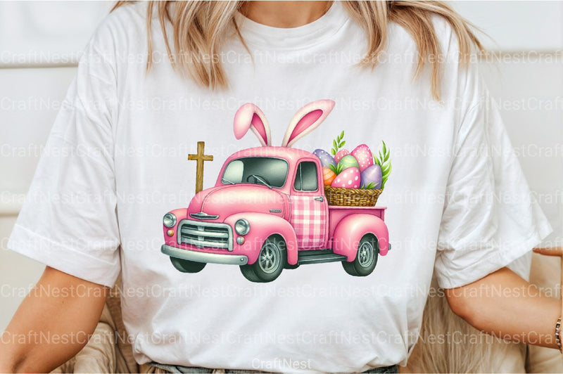 Pink Checkered Truck with Bunny Ears Clipart Bundle 4 - CraftNest - Digital Crafting and Art