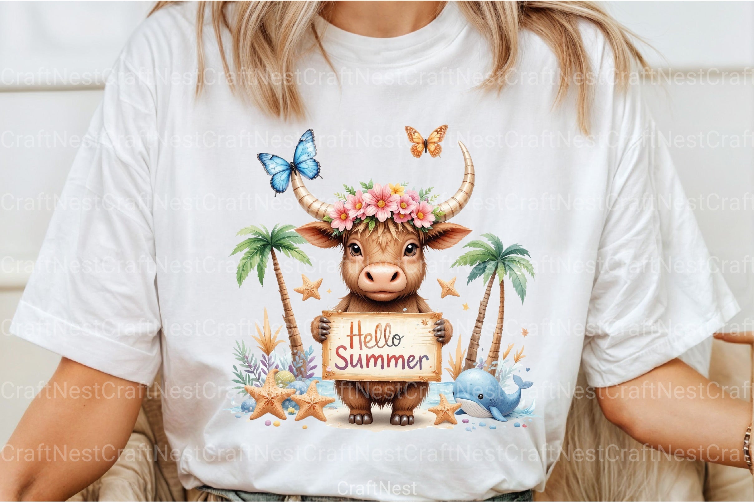 Summer Highland Cow Clipart Bundle 11 - CraftNest - Digital Crafting and Art