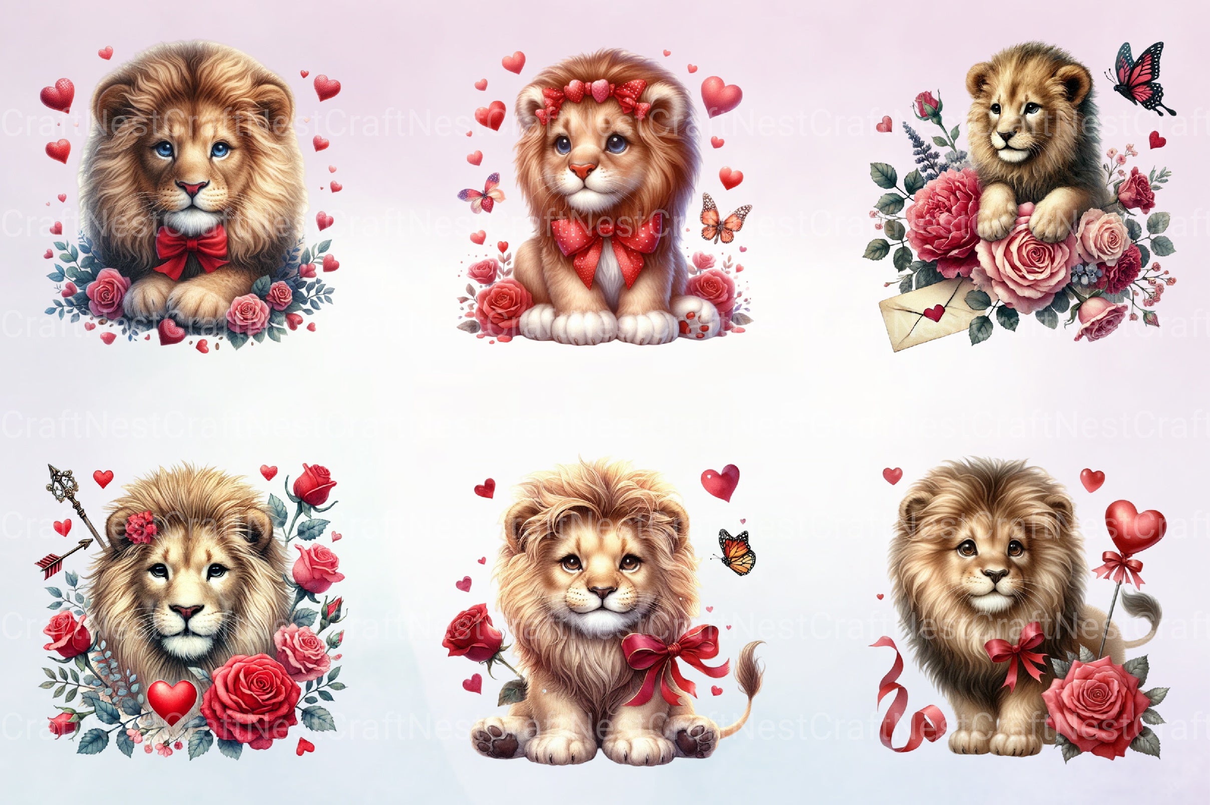 Valentine Lion Clipart Bundle - CraftNest - Digital Crafting and Art