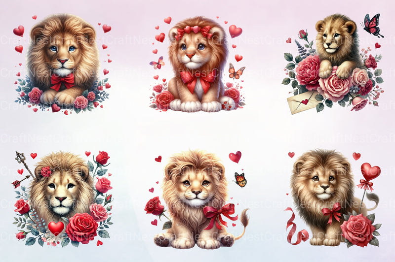 Valentine Lion Clipart Bundle - CraftNest - Digital Crafting and Art