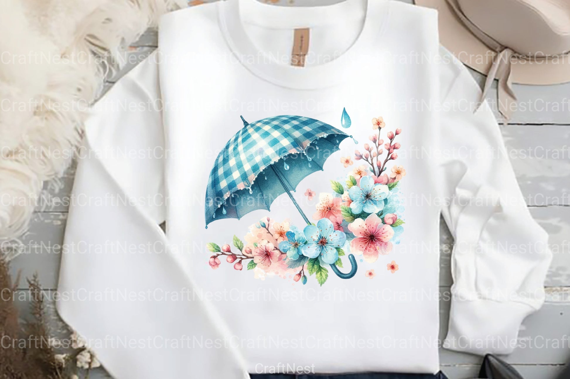 Blue & Pink Gingham Spring Clipart Bundle 7 - CraftNest - Digital Crafting and Art