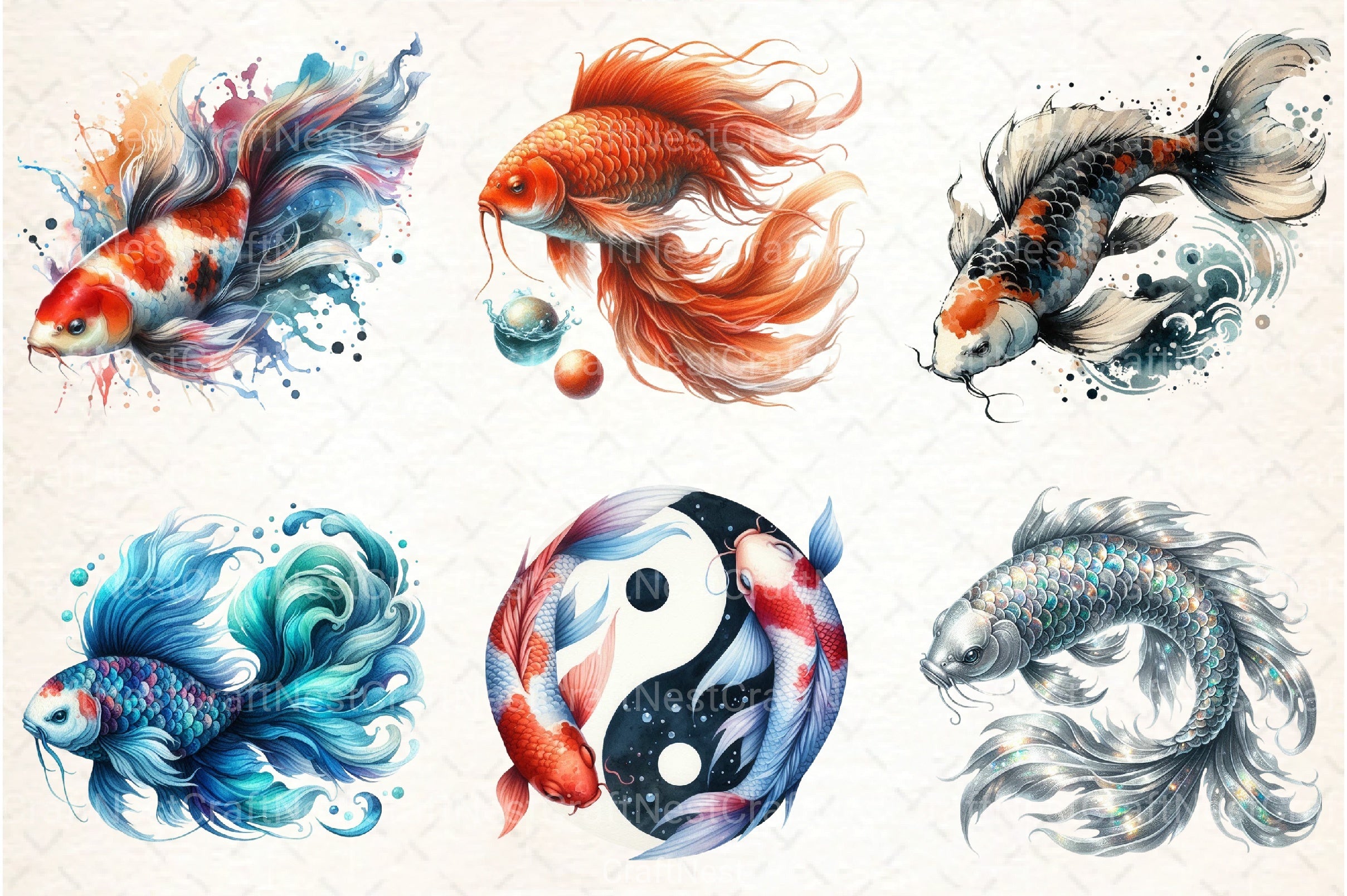 Japanese Koi Fish Clipart Bundle - CraftNest - Digital Crafting and Art