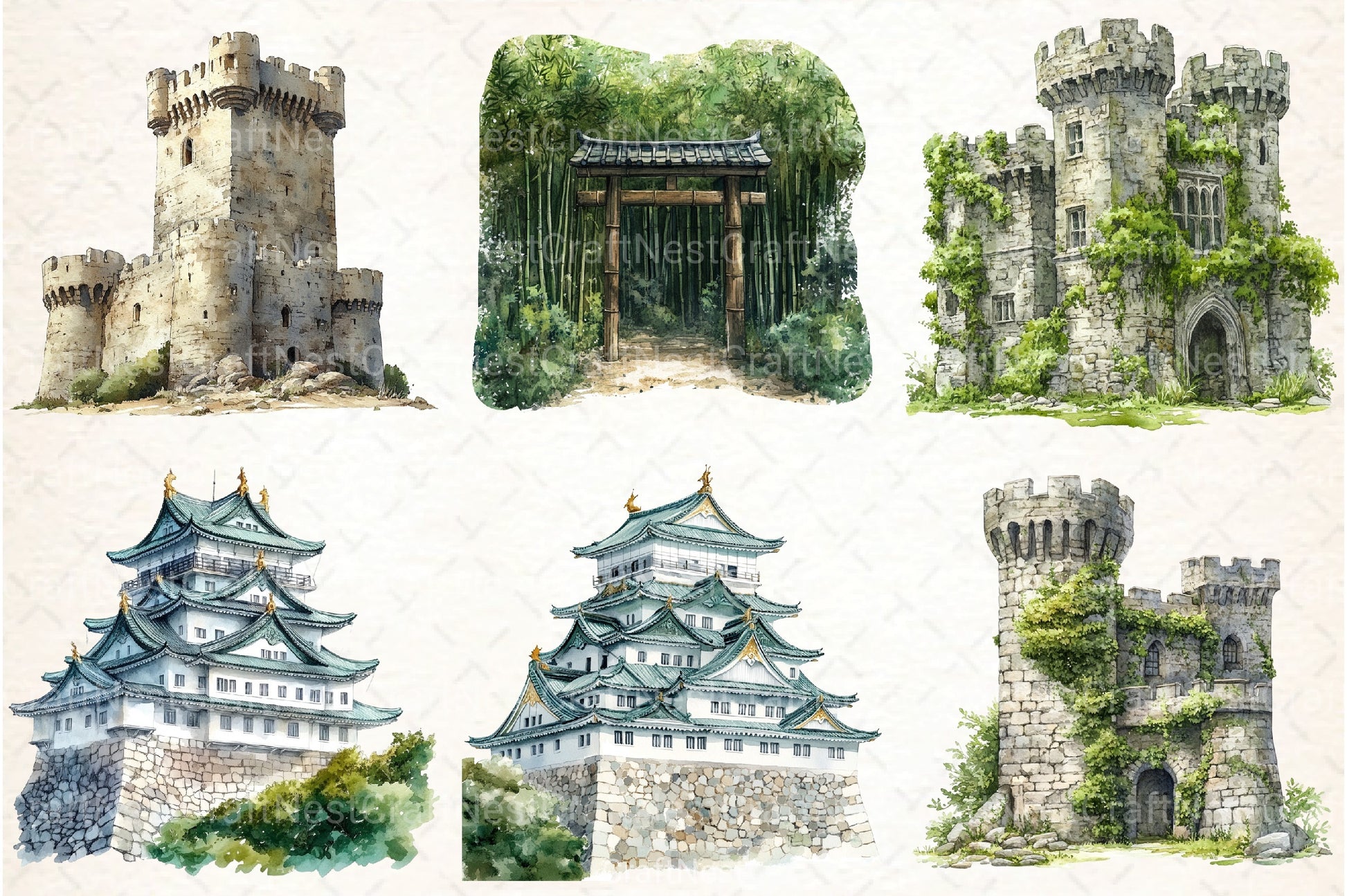 Japanese Castles Clipart Bundle - CraftNest - Digital Crafting and Art