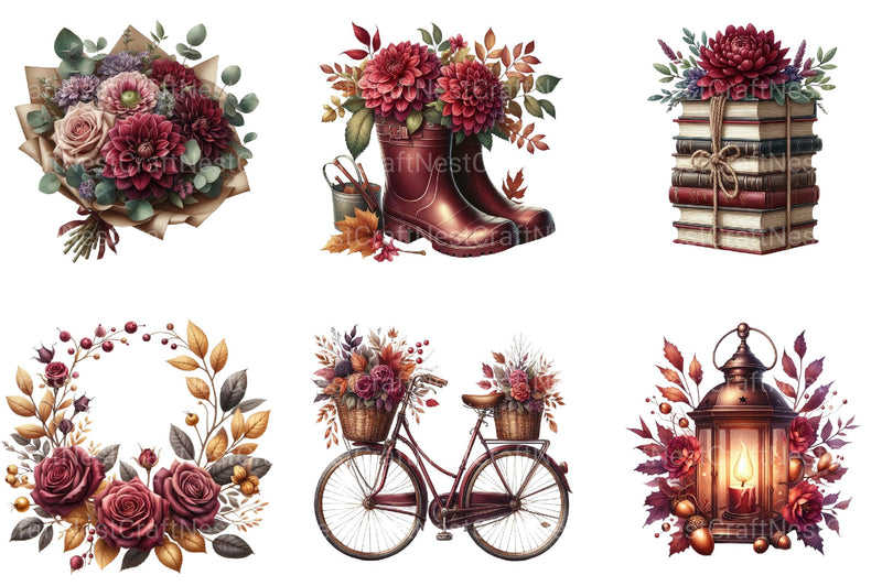 Burgundy Autumn Clipart - CraftNest - Digital Crafting and Art