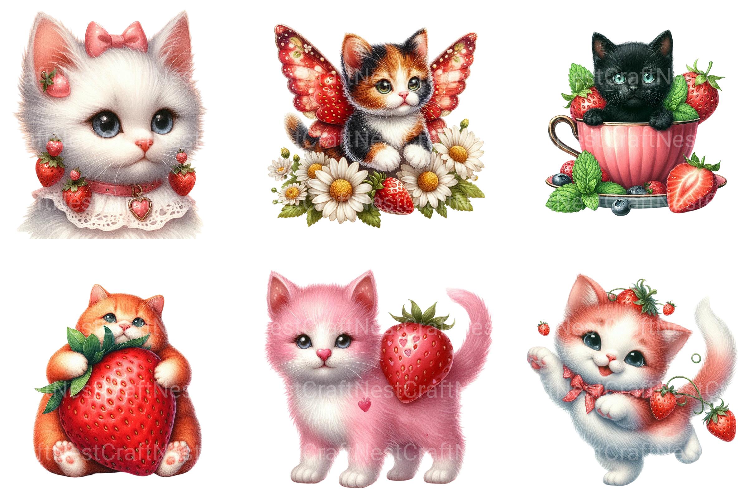 Strawberry Cat Clipart - CraftNest - Digital Crafting and Art