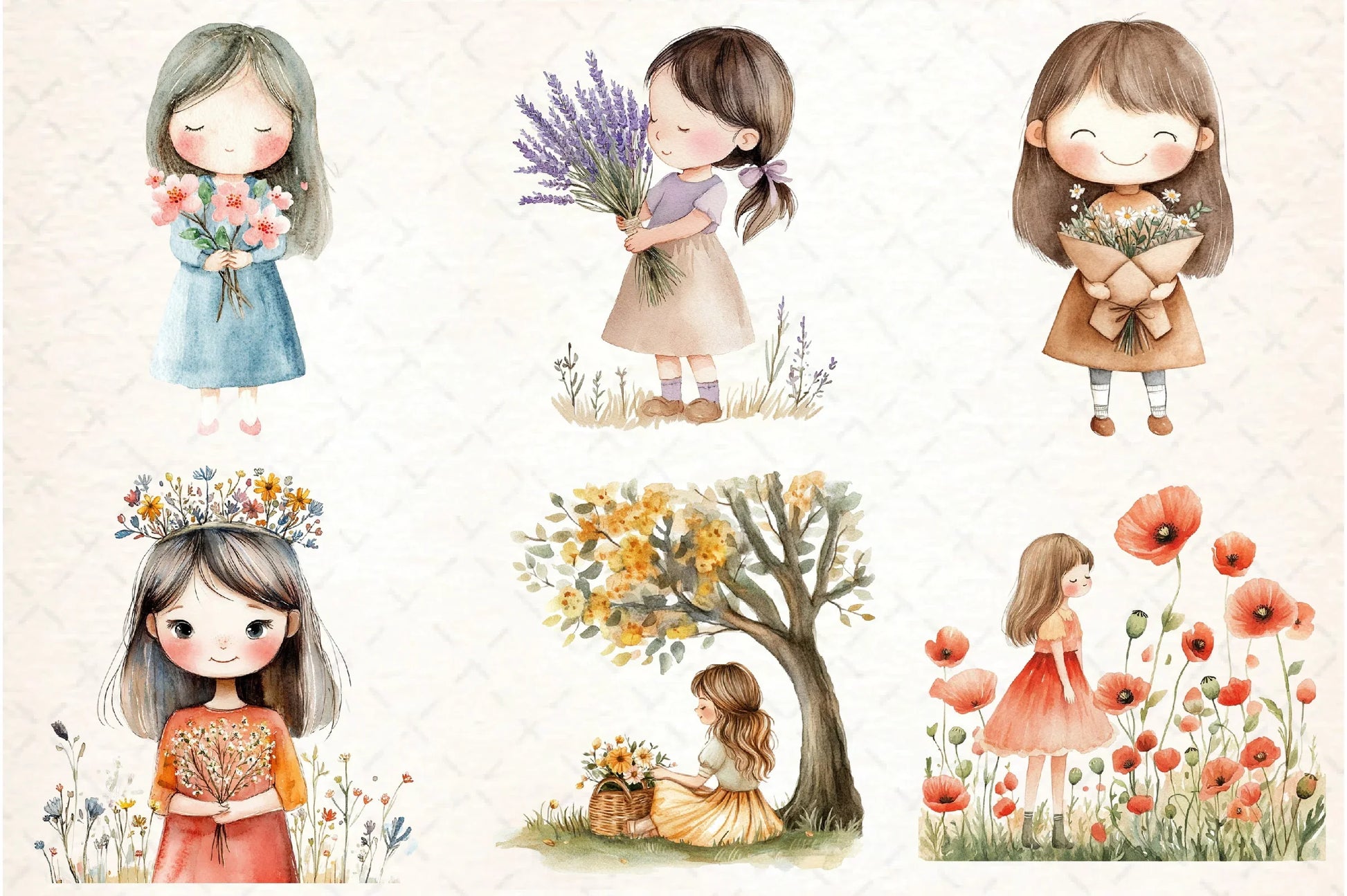 Cute Girl with Flowers Clipart Bundle - CraftNest - Digital Crafting and Art