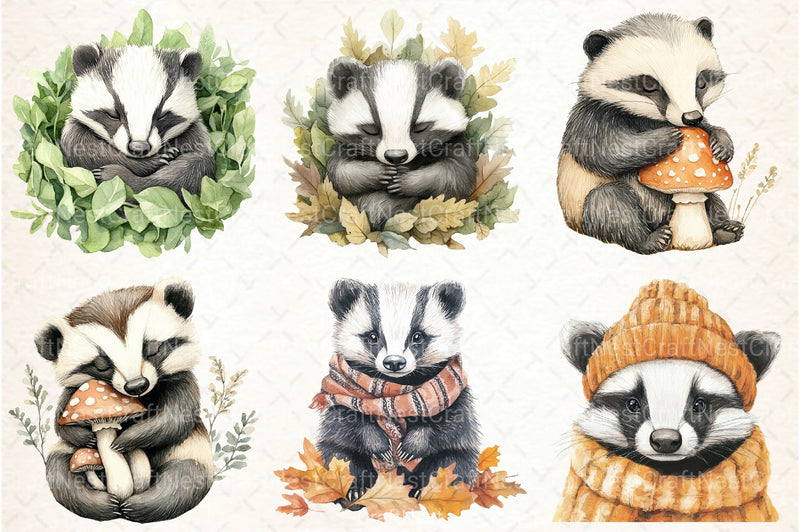 Cute Autumn Badger Clipart Bundle 99 - CraftNest - Digital Crafting and Art