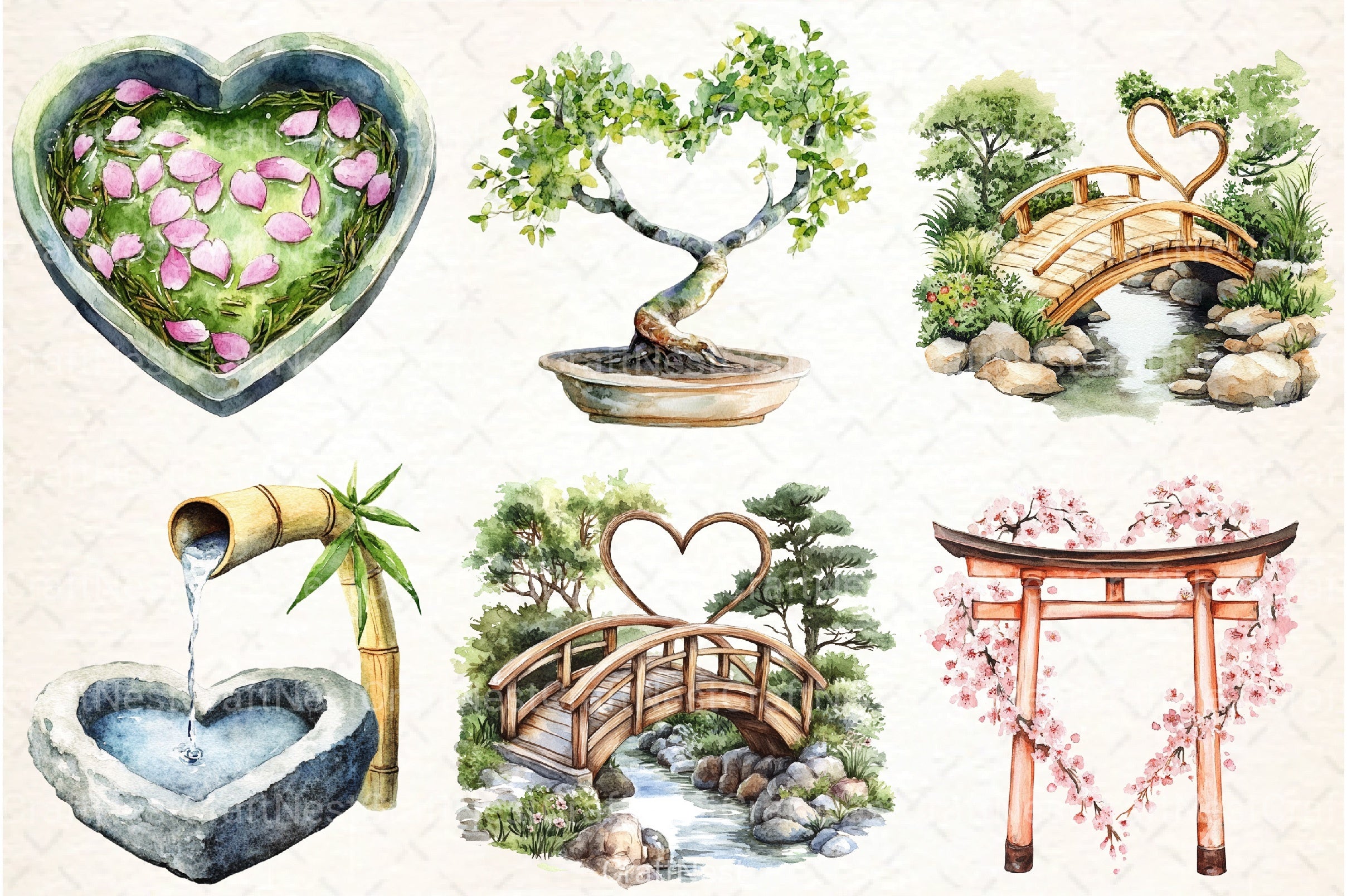 Japanese Garden Hearts Clipart Bundle - CraftNest - Digital Crafting and Art